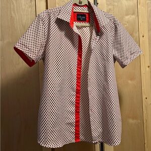 Red and White Patterned Men's Button-up t-Shirt